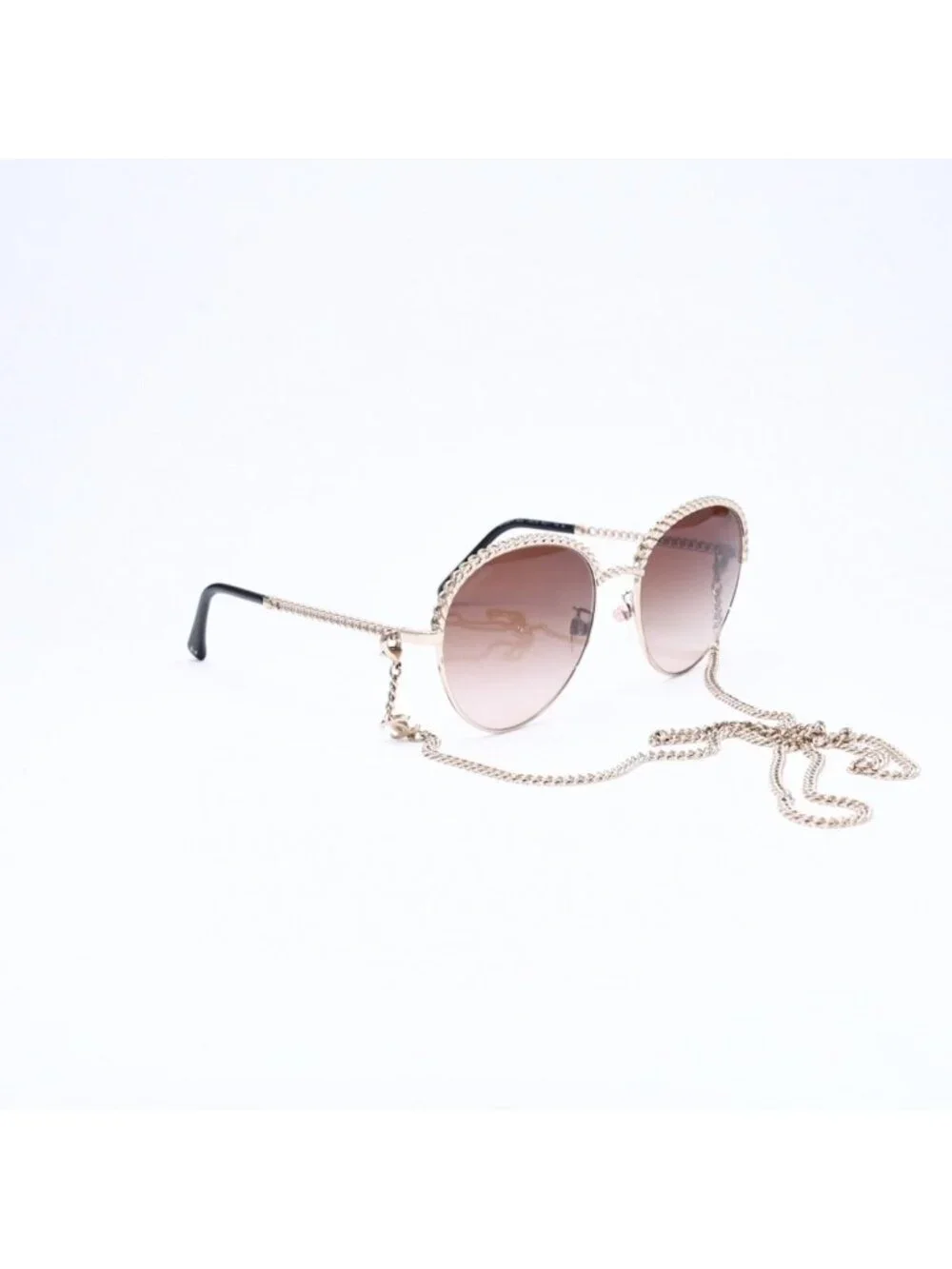 Chanel with Chain Sunglasses Metal Gold Eyewear